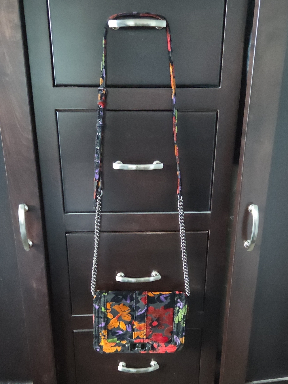 Rebecca Minkoff Rare Love Floral Velvet Crossbody Bag Silver Chain